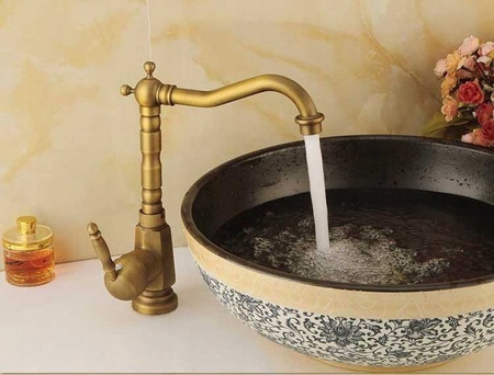 GRIFO DE LAVABO ESTELA ALTO GIRATORIO ORO VIEJO S-1087 RETRO