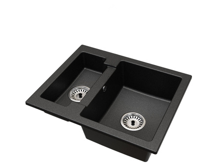 Fregadero Cocina Negro Jaspeado 47,5x58,2cm, Fregadero Granito 1,5 Senos + Sifón