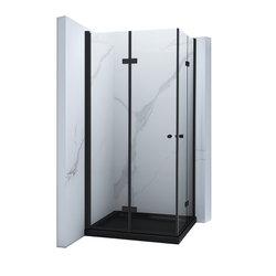 CABINA DE DUCHA BAXLER NEGRA CON PLATO DE DUCHA SLIM NEGRO CUADRADA TRANSPARENTE - 80X80X190