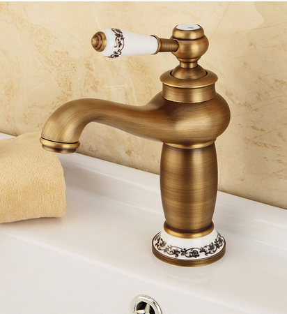 GRIFO DE LAVABO PALOMA DE PIE BAJO RETRO S-1107 ORO VIEJO