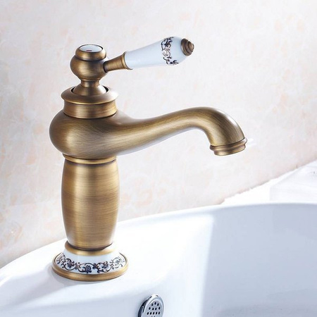 GRIFO DE LAVABO PALOMA DE PIE BAJO RETRO S-1107 ORO VIEJO