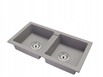 Fregadero de Granito Gris 43.6cm x 82cm, 2 Lavabos + Kit de Desagüe