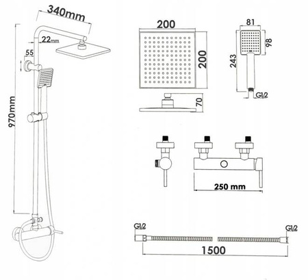 CONJUNTO DE DUCHA EXTERIOR Y-3005B NEGRO