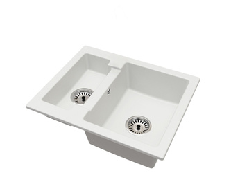Fregadero Cocina Blanco 47,5x58,2cm, Fregadero Granito 1,5 Senos + Sifón
