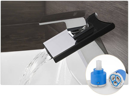 GRIFO DE LAVABO DE VIDRIO LUNA DE PIE BAJO S-1002 CROMADO