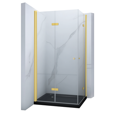 CABINA DE DUCHA BAXLER DORADA CON PLATO DE DUCHA NEGRO SLIM CUADRADA TRANSPARENTE - 90X90X190