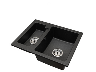 Fregadero Cocina Negro Jaspeado 47,5x58,2cm, Fregadero Granito 1,5 Senos + Sifón