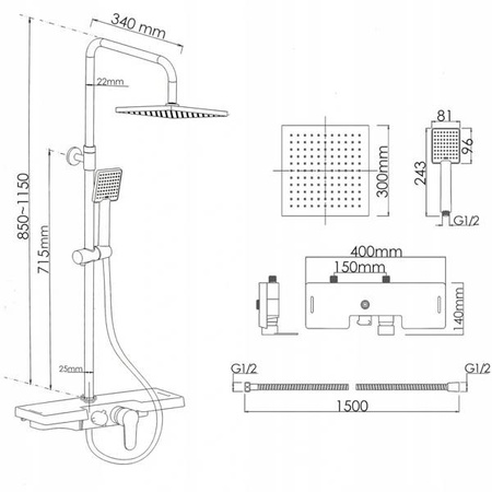 CONJUNTO DE DUCHA EXTERIOR Y-3001 NEGRO