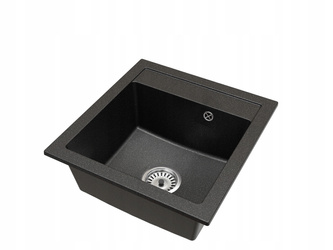 Fregadero Cocina Negro Jaspeado 52x49cm, Fregadero Granito 1 Seno + Sifón