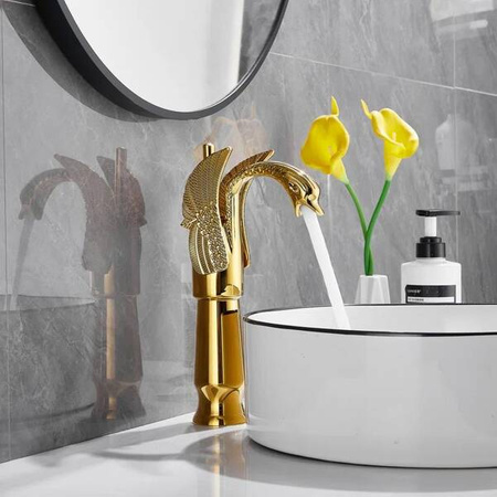 GRIFO DE LAVABO SWENNA ALTO RETRO S-1178G DORADO