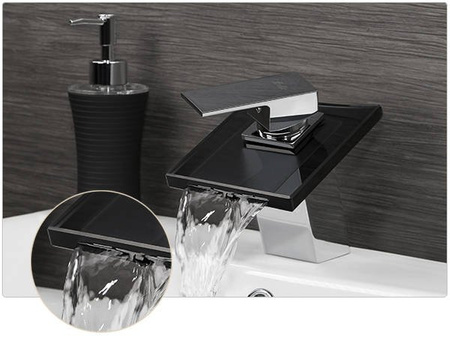 GRIFO DE LAVABO DE VIDRIO LUNA DE PIE BAJO S-1002 CROMADO