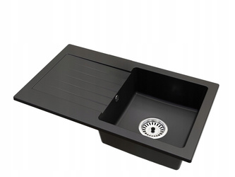 Fregadero Cocina Negro 43,7x75cm, Fregadero Granito 1 Seno + Sifón