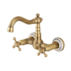 GRIFO DE LAVABO DE PARED ESTELA RETRO S-1153V ORO VIEJO