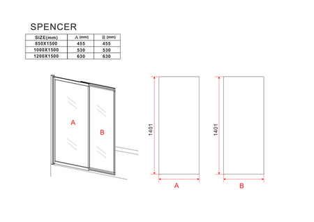 MAMPARA DE BAÑO SPENCER DE 2 HOJAS 120X150 DESLIZANTE DORADO CEPILLADO