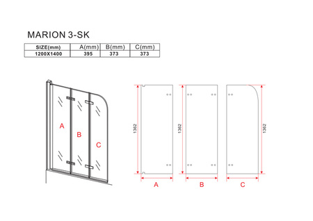 BIOMBO DE BAÑERA MARION DE 3 PANELES 120X140 MÓVIL DORADO CEPILLADO