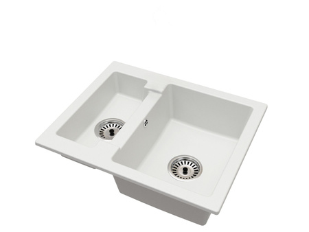 Fregadero Cocina Blanco 47,5x58,2cm, Fregadero Granito 1,5 Senos + Sifón