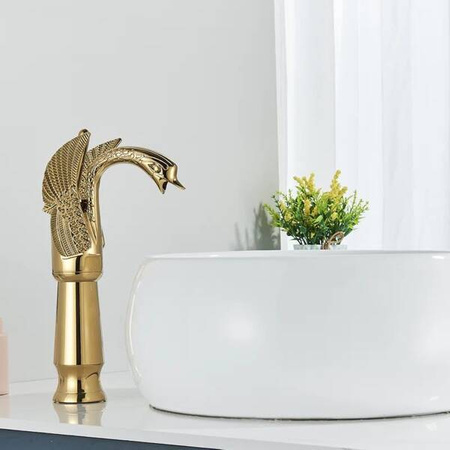 GRIFO DE LAVABO SWENNA ALTO RETRO S-1178G DORADO