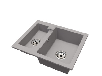 Fregadero Cocina Gris 47,5x58,2cm, Fregadero Granito 1,5 Senos + Sifón