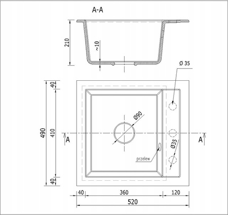 Fregadero Cocina Beige 52x49cm, Fregadero Granito 1 Seno + Sifón