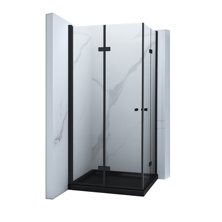 CABINA DE DUCHA BAXLER NEGRA CON PLATO DE DUCHA SLIM NEGRO CUADRADA TRANSPARENTE - 90X90X190