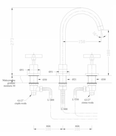 Grifo de lavabo Veranni de 3 agujeros SEM-1106B negro