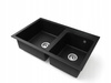 Fregadero Cocina Negro 80x50cm, Fregadero Granito 2 Senos + Sifón