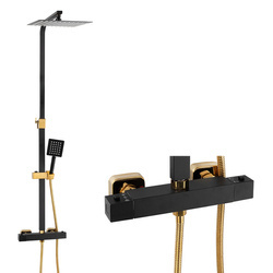 CONJUNTO DE DUCHA EXTERIOR CON TERMOSTATO S-1164BG NEGRO/DORADO