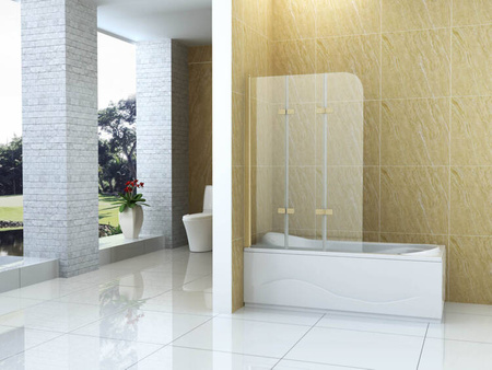 BIOMBO DE BAÑERA MARION DE 3 PANELES 120X140 MÓVIL DORADO CEPILLADO