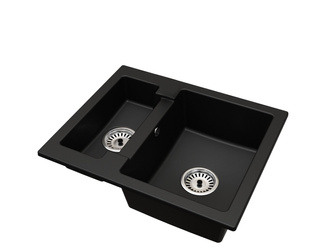 Fregadero Cocina Negro 47,5x58,2cm, Fregadero Granito 1,5 Senos + Sifón