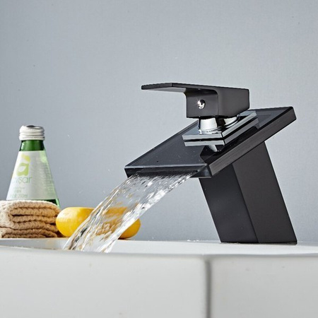 GRIFO DE LAVABO DE VIDRIO LUNA DE PIE BAJO S-1002B NEGRO