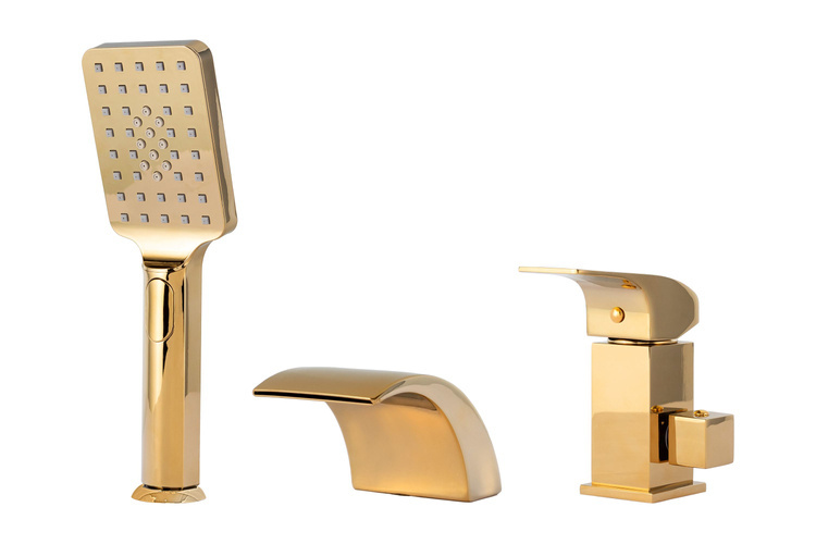 GRIFO DE BAÑERA DE 3 AGUJEROS CASCADE PARA MONTAJE EN BAÑERA S-1169G DORADO