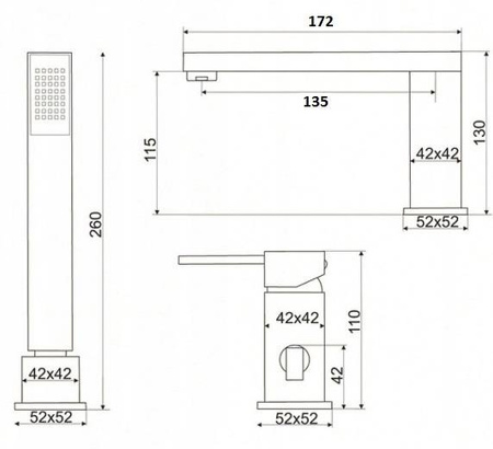 GRIFO DE BAÑERA CUBO DE 3 AGUJEROS S-1032 CROMO