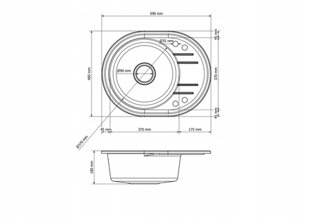 Fregadero Cocina Negro 37,5x37,5cm, Fregadero Granito 1 Seno + Sifón