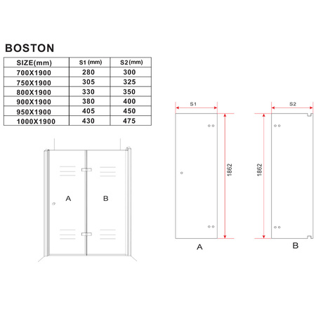 PUERTA DE DUCHA PLEGABLE BOSTON - 190 X 80 CM CROMO