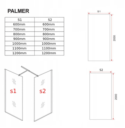 MAMPARA DE DUCHA PALMER WALK-IN DOBLE DE 2 PARTES 90x200 80x200 TRANSPARENTE CROMO