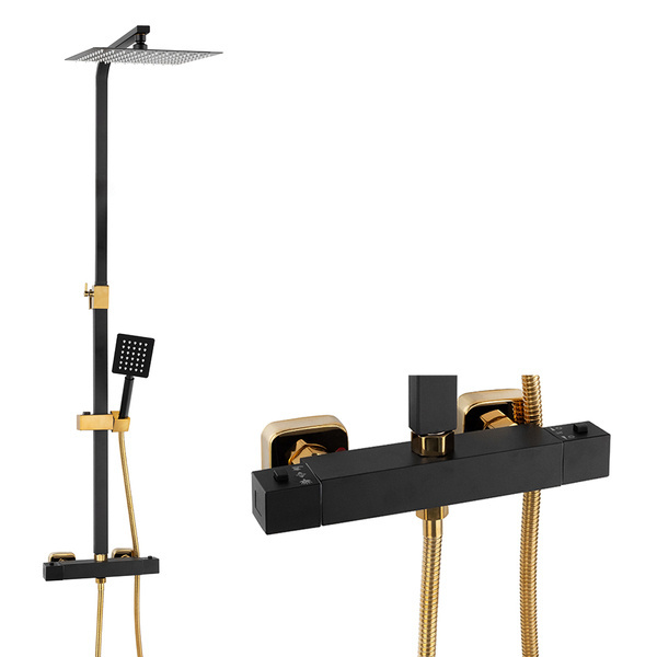 CONJUNTO DE DUCHA EXTERIOR CON TERMOSTATO S-1164BG NEGRO/DORADO