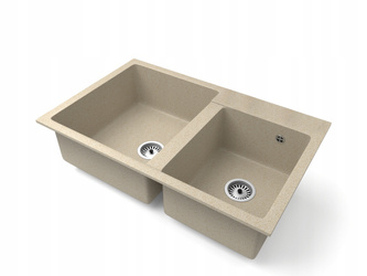 Fregadero Cocina Beige 80x50cm, Fregadero Granito 2 Senos + Sifón