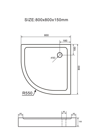 PLATO DE DUCHA RECTANGULAR 80x80 BLANCO