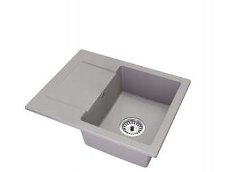 Fregadero de cocina de granito Gris 47.4cm x 58.4cm, 1 cubeta con escurridor + Kit de desagüe