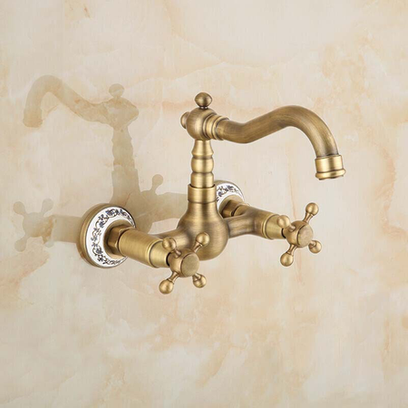 GRIFO DE LAVABO DE PARED ESTELA RETRO S-1153V ORO VIEJO