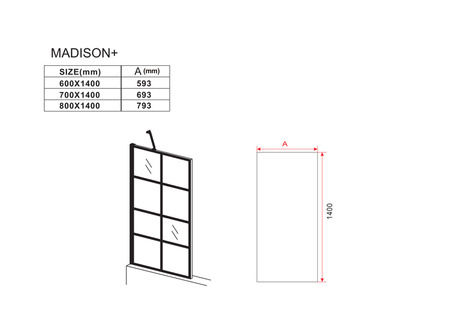 MAMPARA DE BAÑO MADISON+ DE 1 HOJA 60X140 FIJA NEGRA
