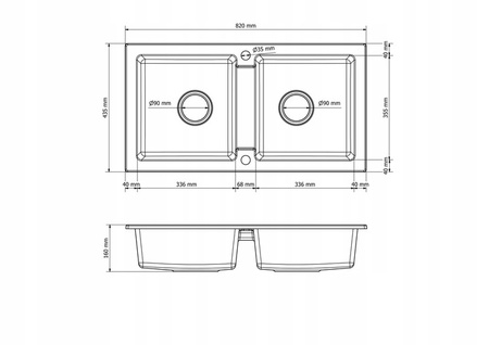Fregadero de Granito Negro Jaspeado 43.6cm x 82cm, 2 Lavabos + Kit de Desagüe
