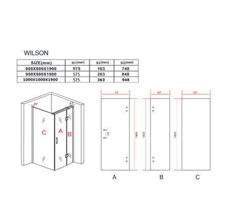 CABINA DE DUCHA WILSON CUADRADA TRANSPARENTE - 80X80X190 CROMO