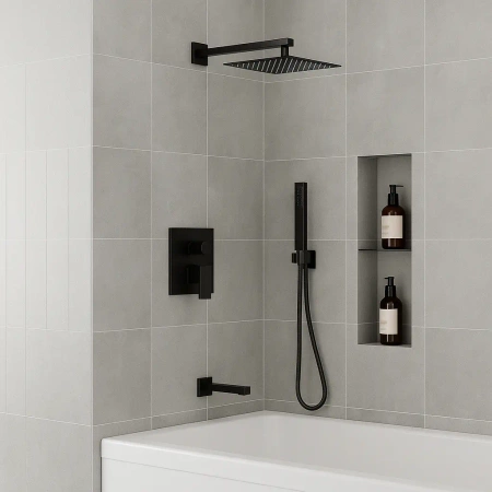 CONJUNTO DE DUCHA EMPOTRADO CON CAÑO S-1193B NEGRO