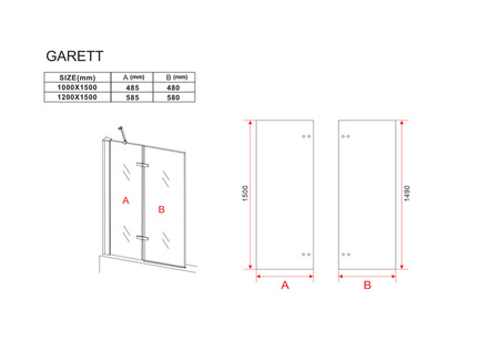 BIOMBO DE BAÑERA GARETT DE 2 HOJAS 120X150 FIJO DORADO CEPILLADO