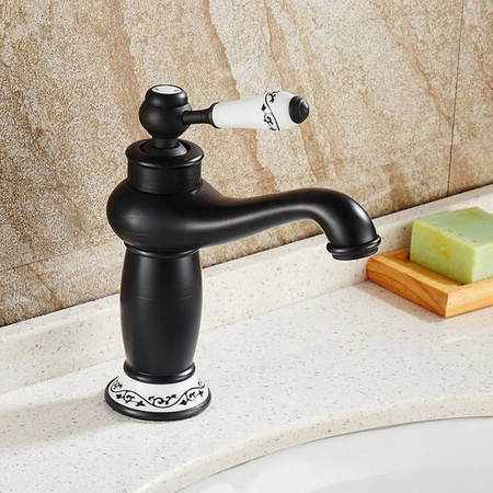 GRIFO DE LAVABO PALOMA DE PIE BAJO RETRO S-1107B NEGRO