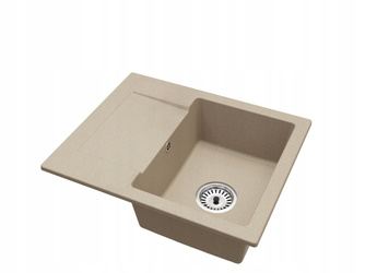 Fregadero de cocina de granito Beige 47.4cm x 58.4cm, 1 cubeta con escurridor + Kit de desagüe