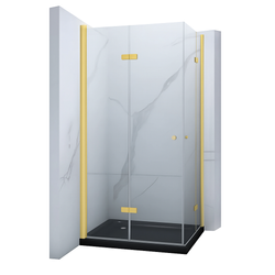 CABINA DE DUCHA BAXLER DORADA CON PLATO DE DUCHA NEGRO SLIM CUADRADA TRANSPARENTE - 80X80X190