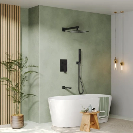 CONJUNTO DE DUCHA EMPOTRADO CON CAÑO S-1193B NEGRO