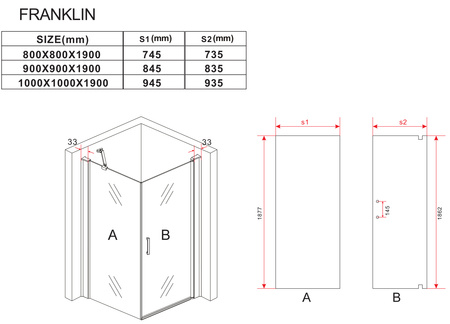 CABINA DE DUCHA FRANKLIN CUADRADA TRANSPARENTE - 80X80X190 CROMO